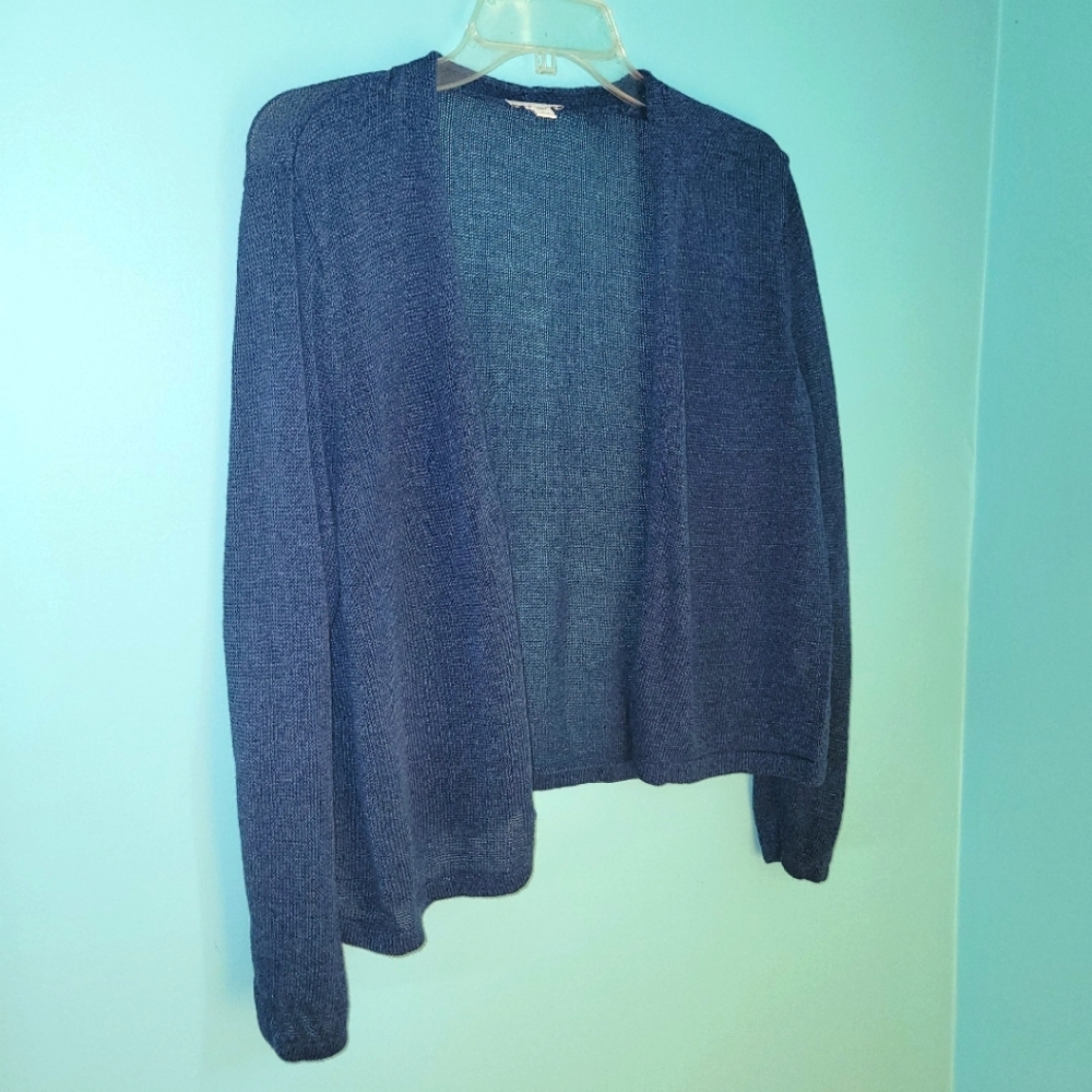 J. Jill Linen Blue Open Front Cardigan sz. Large Petite
